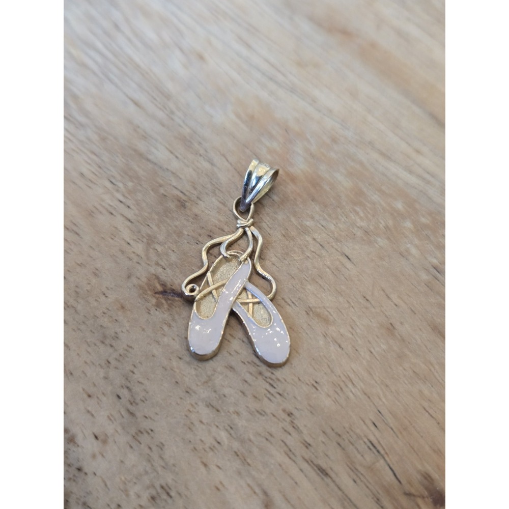 Ballerina Pink Dance Shoes Pendant 14k Yellow Gold 1.07g Ballet Slipper Charm